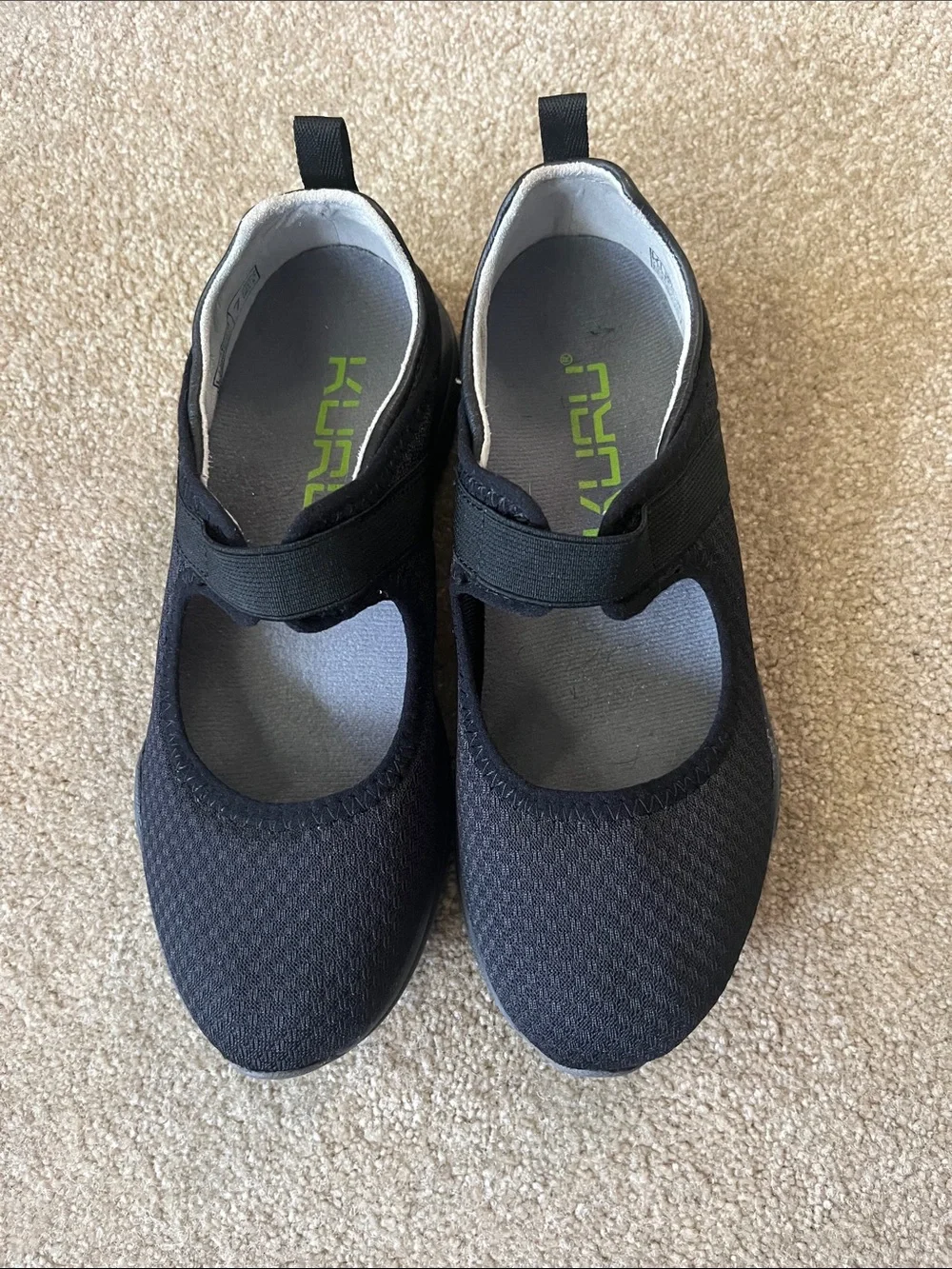 KURU Lucy Maryjanes, black size 7 mesh wth leather slip-ons
